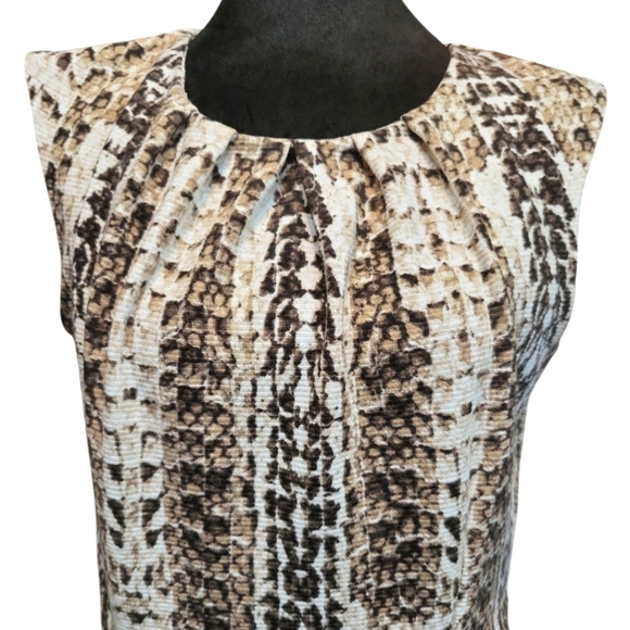 Dana Buchman Size 10Animal Print Brown and Cream Sleeveless Dress No Belt - Picture 3 of 11